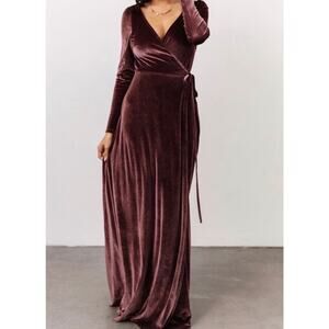 Baltic Born Emerson Velvet Wrap Maxi Dress Dusty Plum Large Wedding Guest NWT
